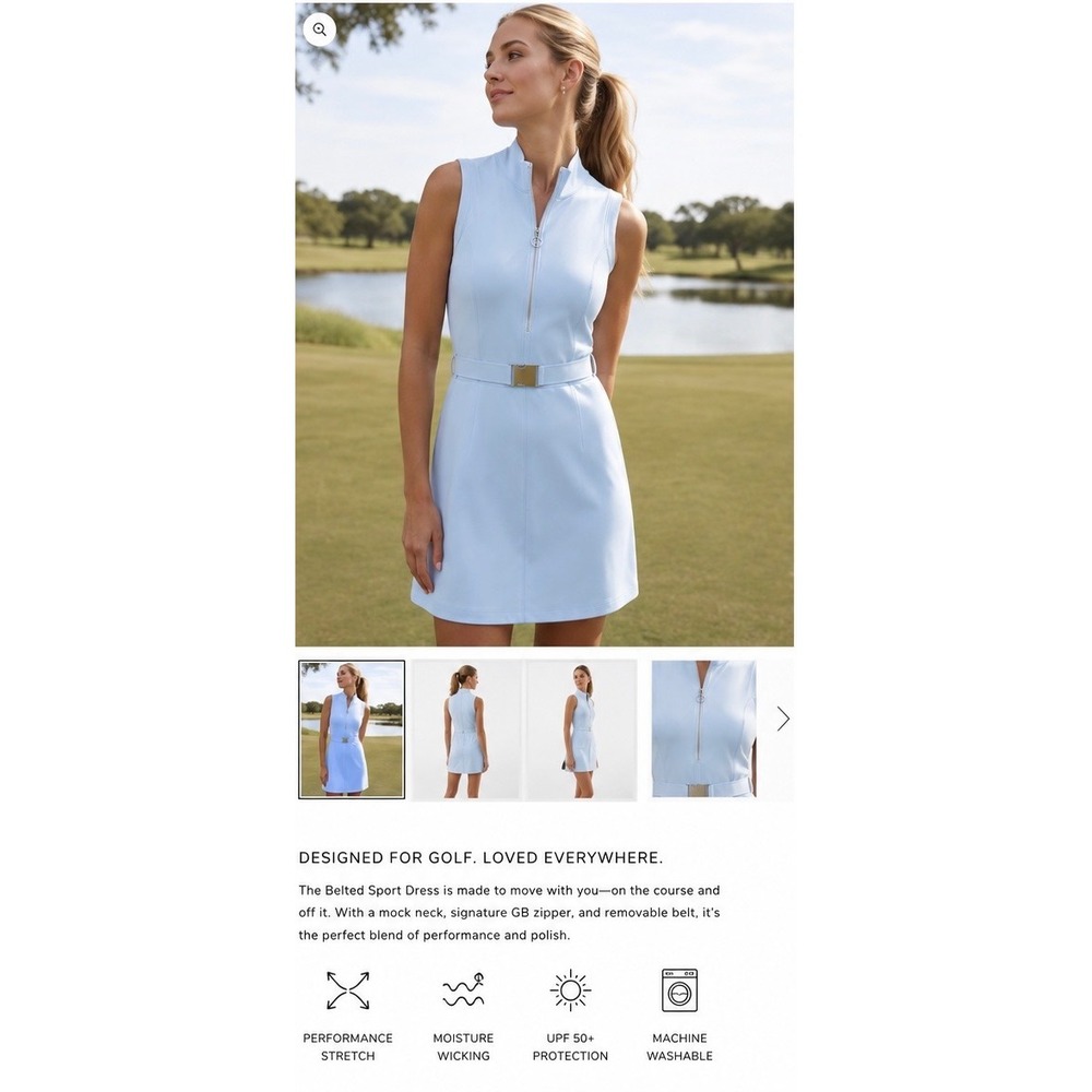 Goldie Byrd Belted Sport Dress M Light Blue Golf Tennis Performance NWT